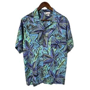 Islander Men Large Art Decor Floral Hawaiian Button Down Shirt 90s Retro  Vacay